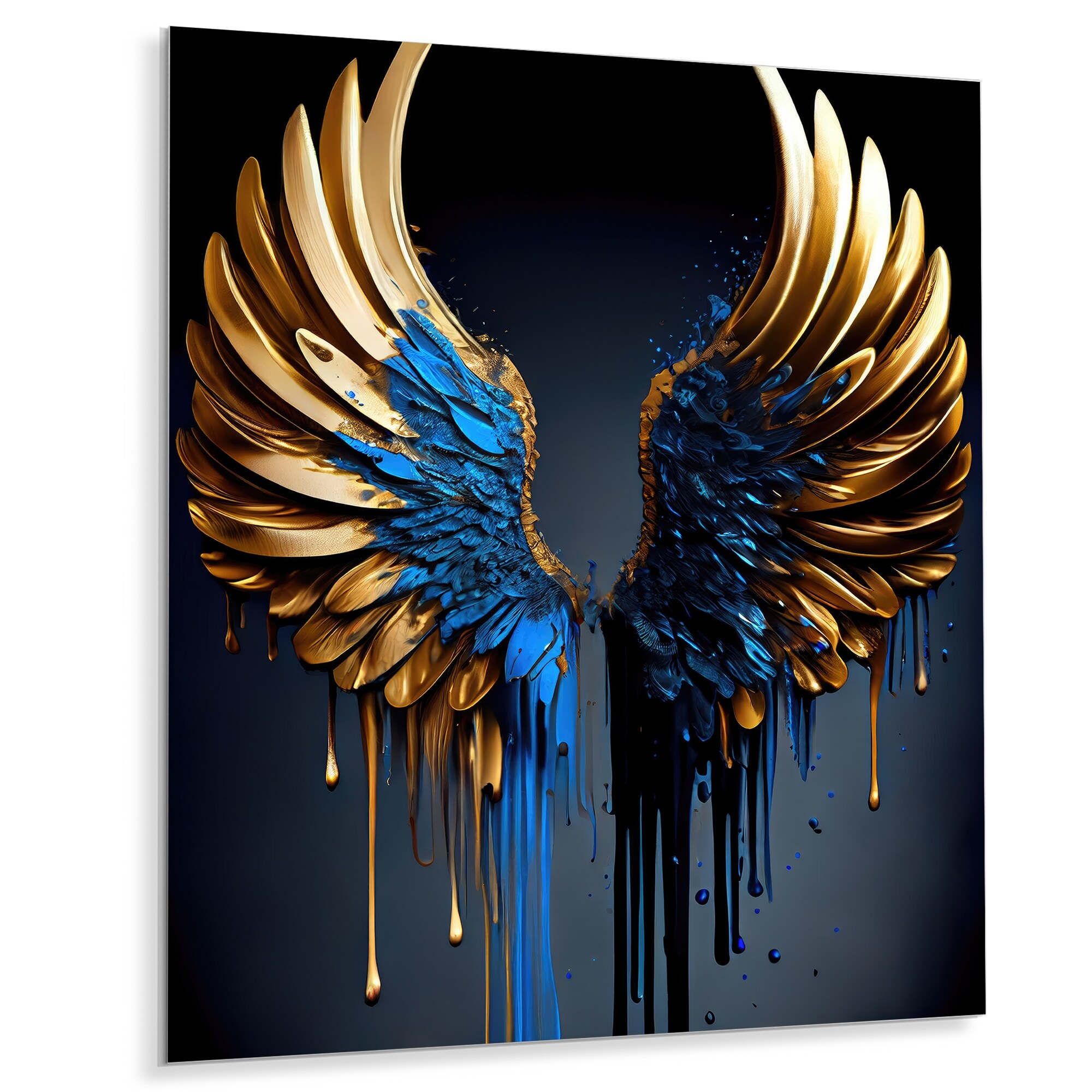 Golden Angel Wings on Black' Disc Oversized Abstract Metal Art