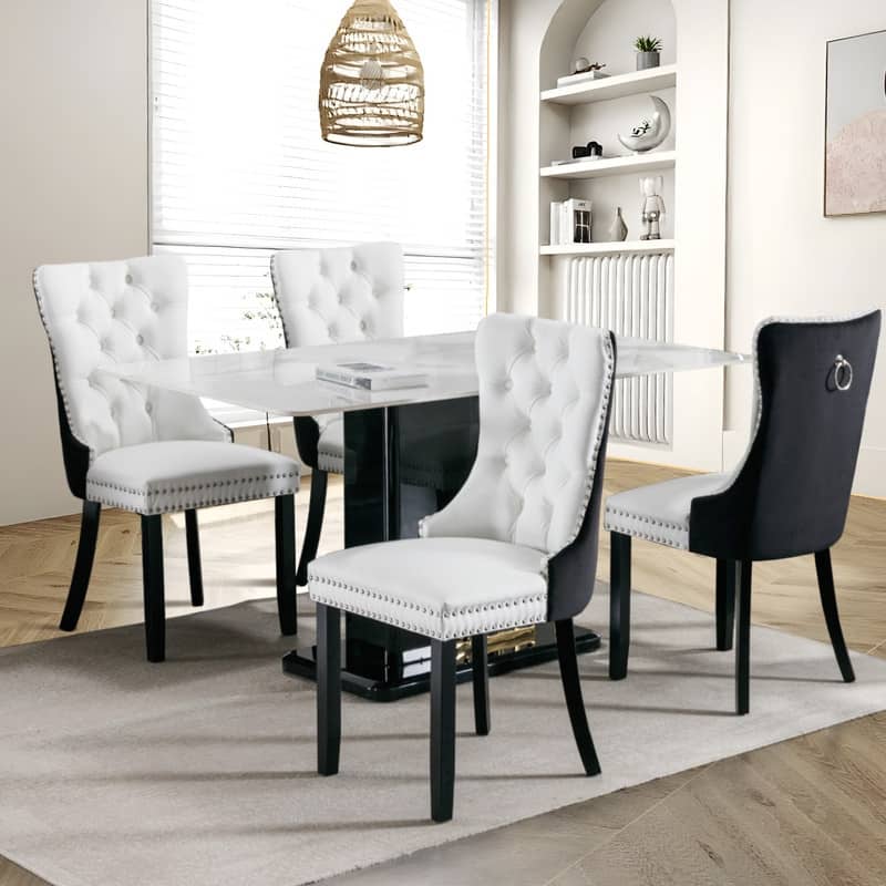 High-end Tufted Velvet Upholstered Nailhead Dining Chair Set of 6 - Set of 4 - White Black