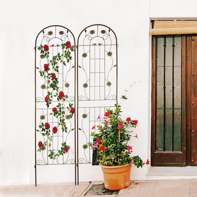 2 Pack Metal Garden Trellis Rustproof Trellis for Climbing Plants Outdoor Flower Support Brown
