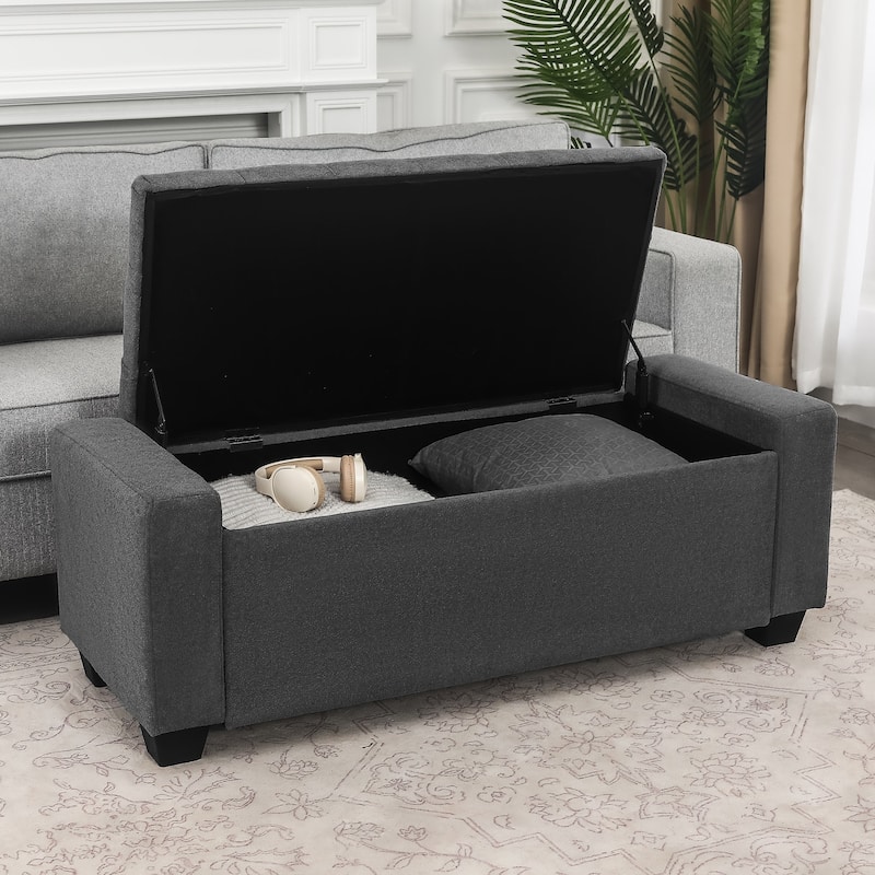 Adeco Rectangle Storage Ottoman Bench for Living Room, Bedroom