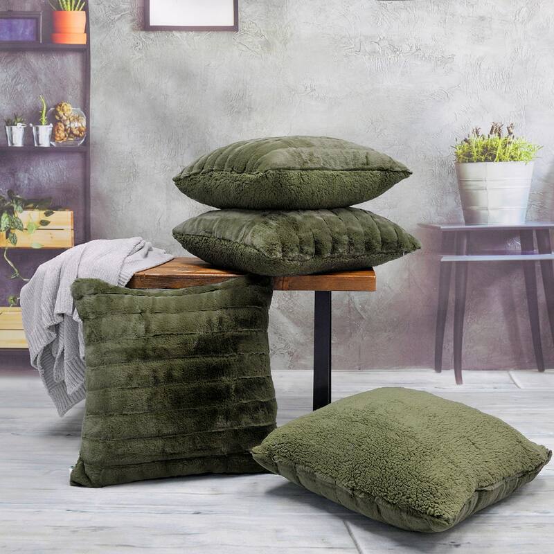 Serenta SuperMink Solid Color Throw Pillow Shell Cushion Cover Set - 20" x 20" - Olive - Set of 3 or More