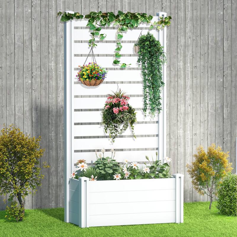 Outdoor PVC Privacy Raised Garden Bed Panels Planter Box With Ground Stakes