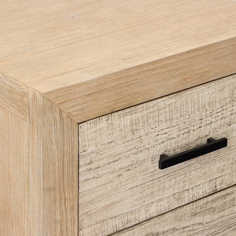 Rowena 2-Drawer Pine Wood Nightstand, Light Warm Wash