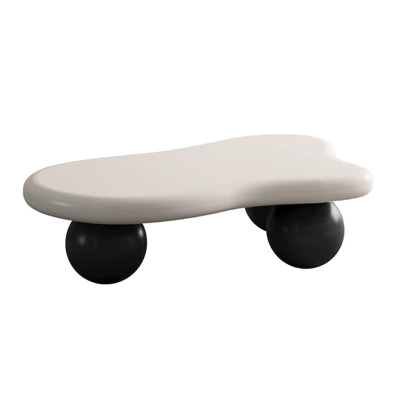 40 Inch Cloud Shaped Coffee Table with 3 Ball Legs for Living Room