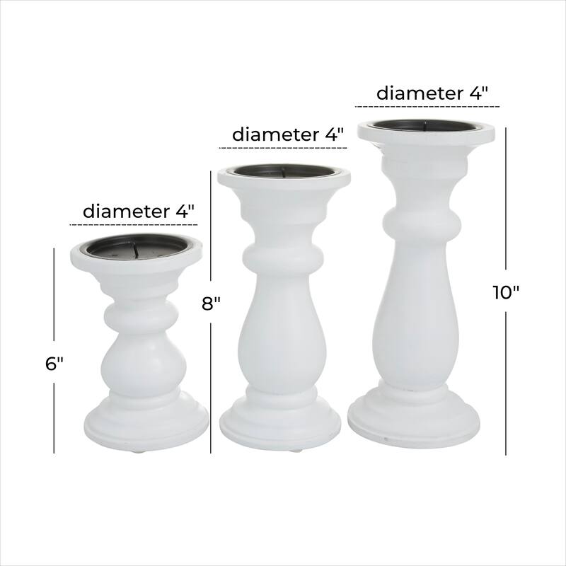 Mango Wood Turned Style Pillar Candle Holder (Set of 3) - Black, White or Gold - S/3 10", 8", 6"H