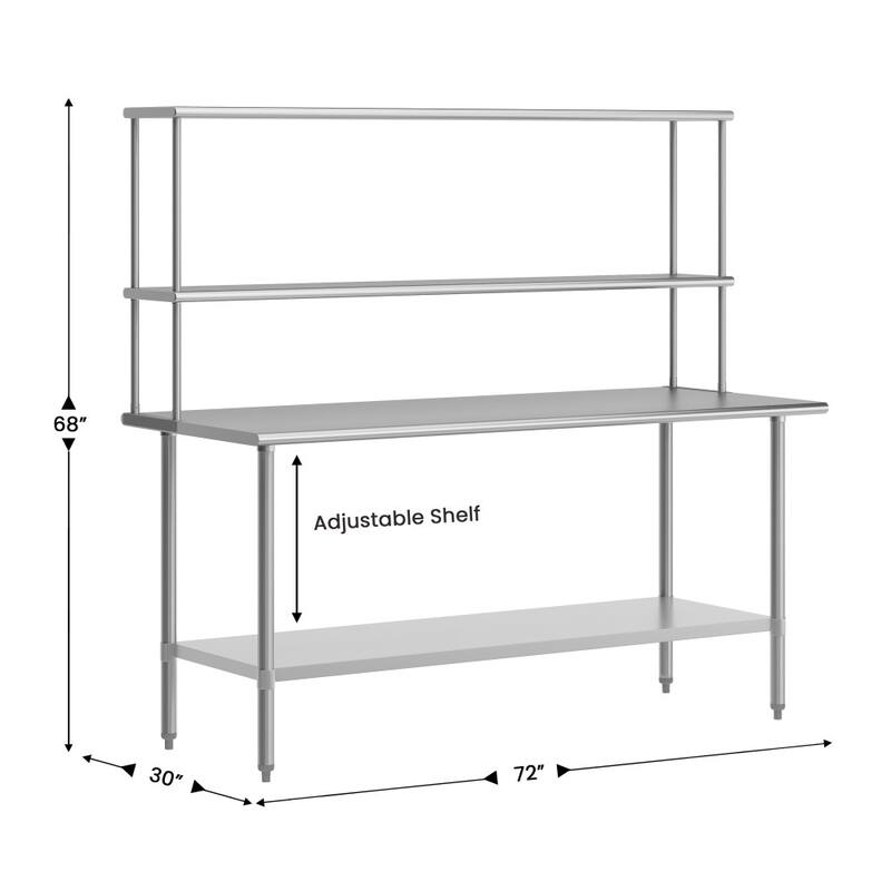 Commercial Stainless Steel Worktable with 2 Overshelves and 1 Undershef
