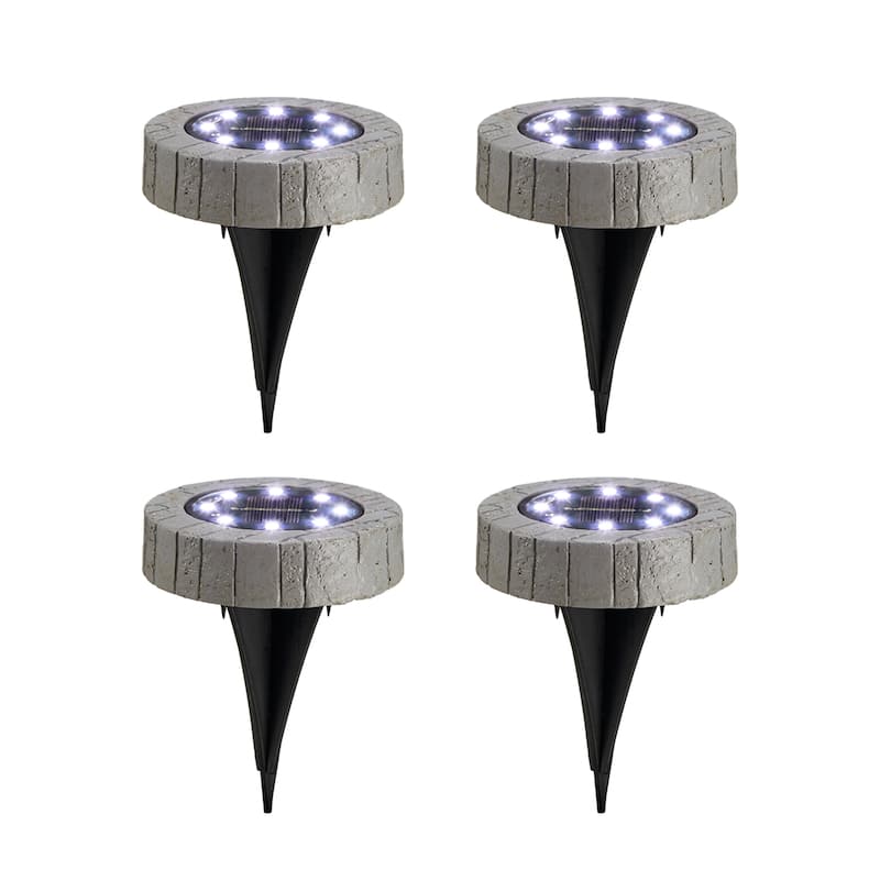Glitzhome Set of 4 Outdoor Resin Solar Powered Path Lights - Set of 4 - Set of 4