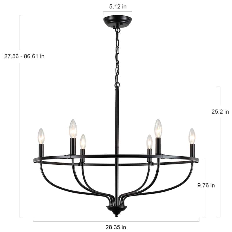 6-Light Wagon Wheel Chandelier, Traditional Metal Ceiling Light for Living Room Kitchen Island Dining Foyer - W28.34"x H25.19"