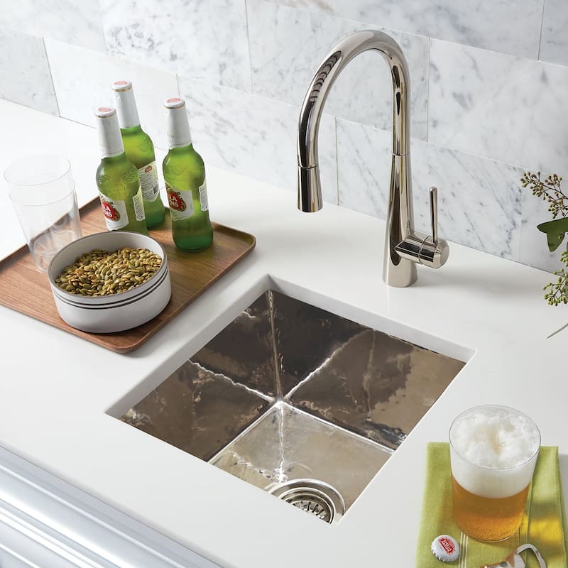 Cantina Hammered Polished Nickel Undermount Bar/ Kitchen Prep Sink - Foundry Polished Nickel