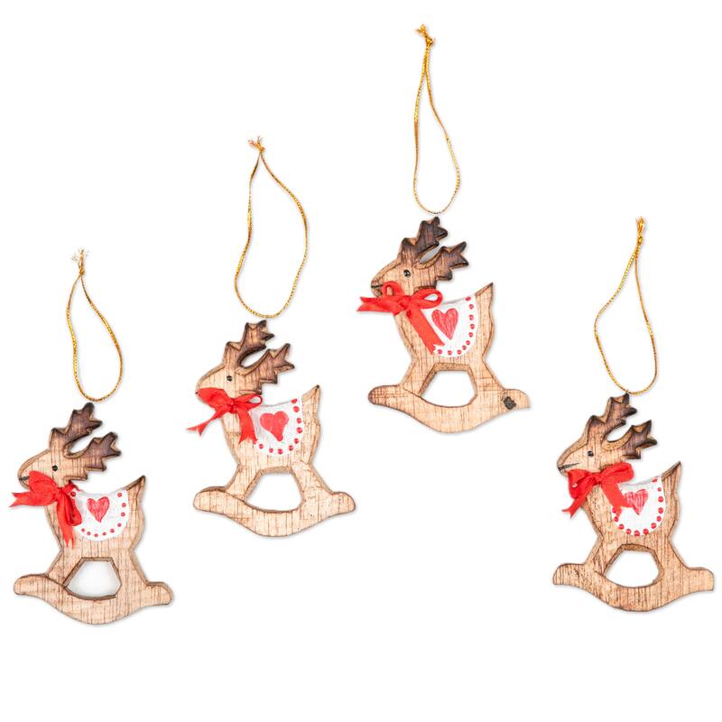 Novica Handmade Adorable Deer Wood Holiday Ornaments (Set Of 4)