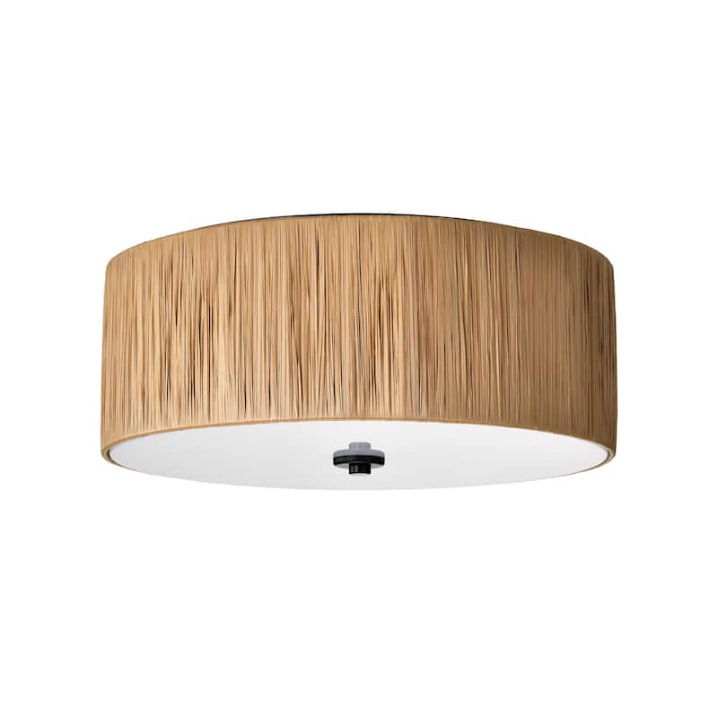 4-Light 16 in. Natural Farmhouse Flush Mount Ceiling Light with Raffia and Acrylic Shade