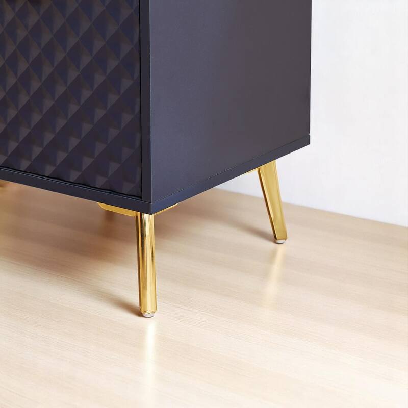 Accent Cabinet with 3 Drawers and 2 Glass Shelve,Tempered Glass Doors & Metal Legs,Storage Sideboard for Living Room or Entryway