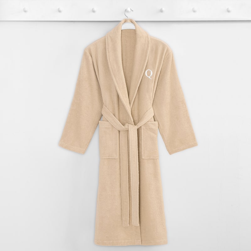 Authentic Hotel Spa Unisex Turkish Cotton Terry Cloth Bath Robe with single letter White Bookman Monogram.
