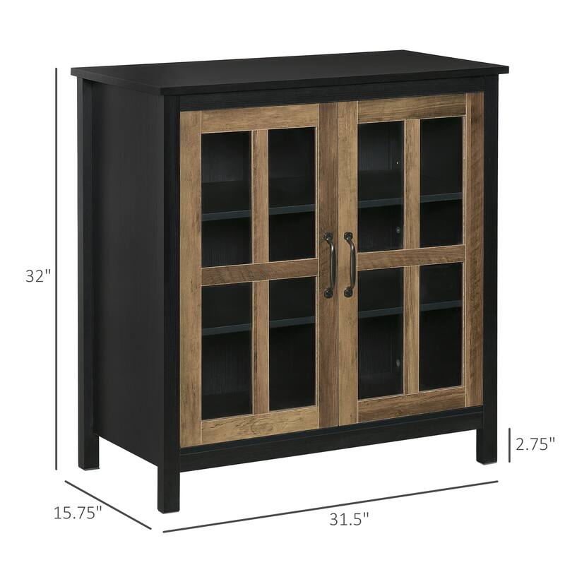 HOMCOM Kitchen Sideboard, Glass Door Buffet Cabinet, Accent Cupboard with Adjustable Storage Shelf for Living Room