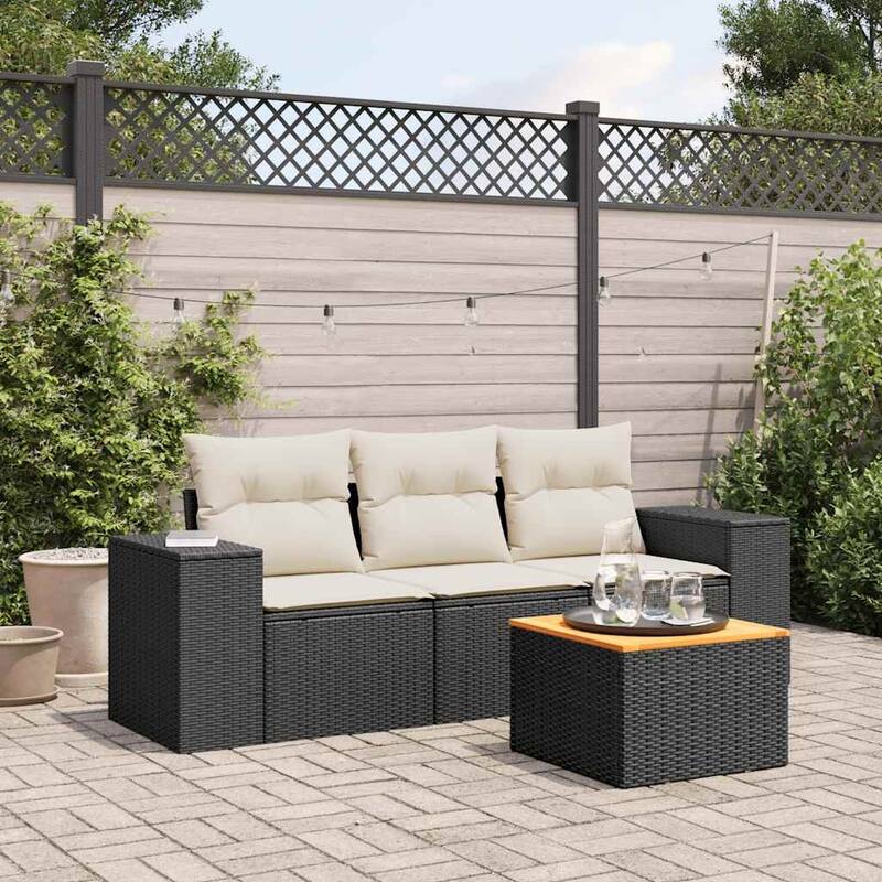 vidaXL Patio Sofa Set with Cushions Outdoor Furniture 4 Piece Poly Rattan - 86.6x 33.3x 27.2