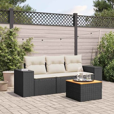 vidaXL Patio Sofa Set with Cushions Outdoor Furniture 4 Piece Poly Rattan - 86.6x 33.3x 27.2