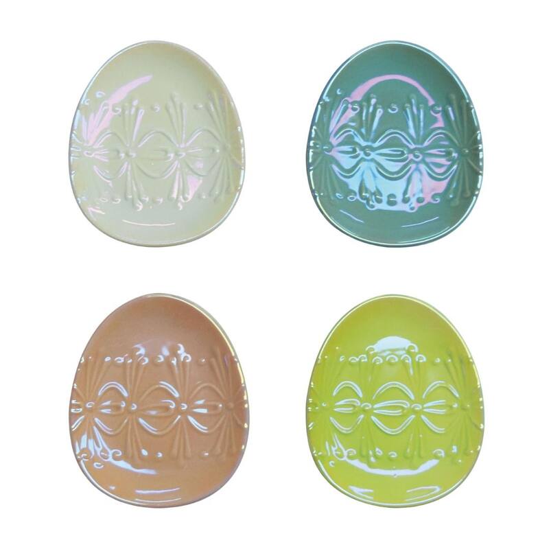 Transpac Ceramic Iridescent Easter Egg Tidbit Plate Set of 4 Easter Home Decorations
