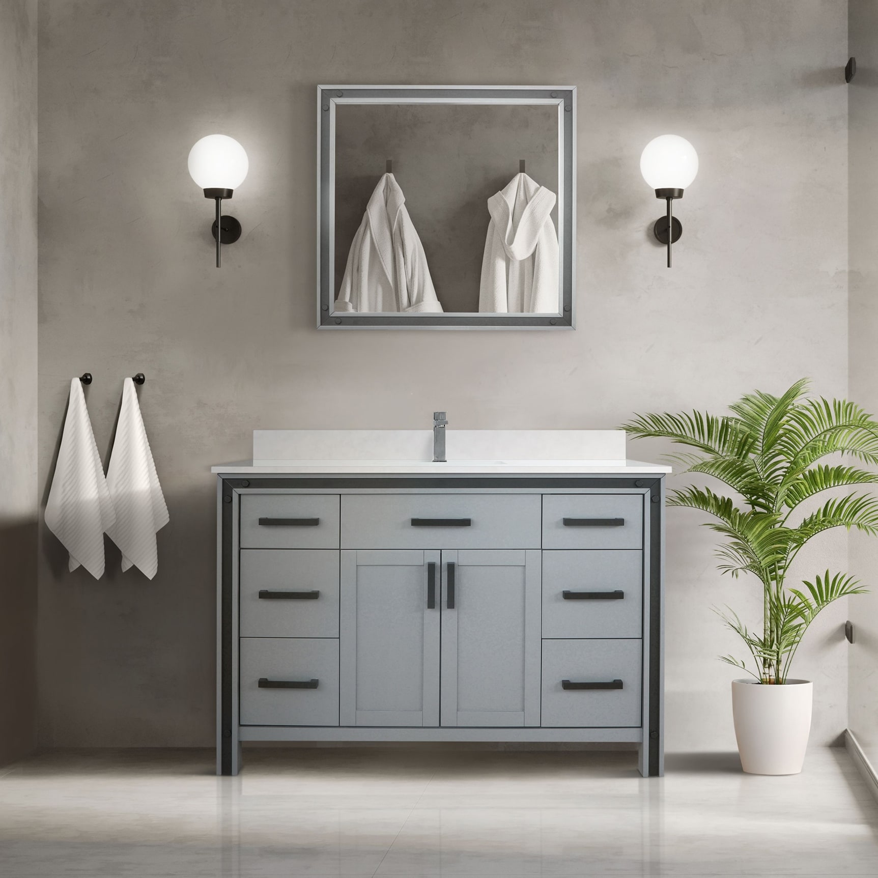 Ziva 48 in W x 22 in D White Bath Vanity and White Quartz Top
