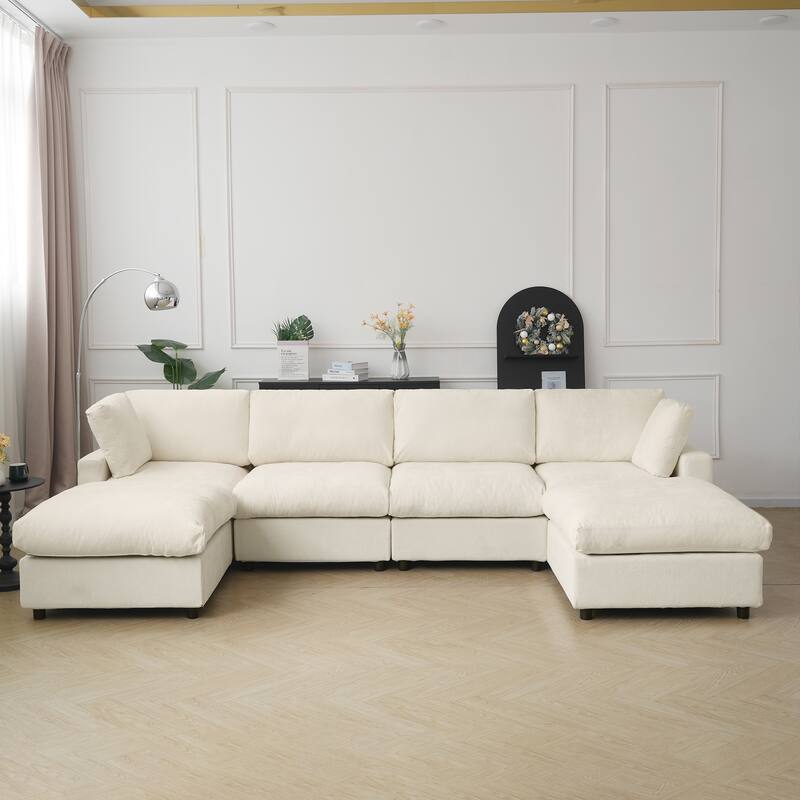 134" Cloud Sectional Couches for Living Room, Convertible U Shape Couch with Ottoman, 6 Seater Modular Sectional Sofa