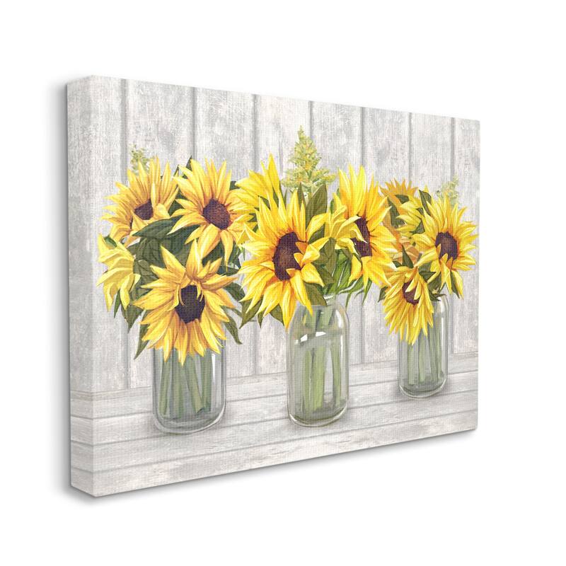 Stupell Three Sunflower Bouquets Country Planks Still Life Canvas Wall Art, Design by Ziwei Li
