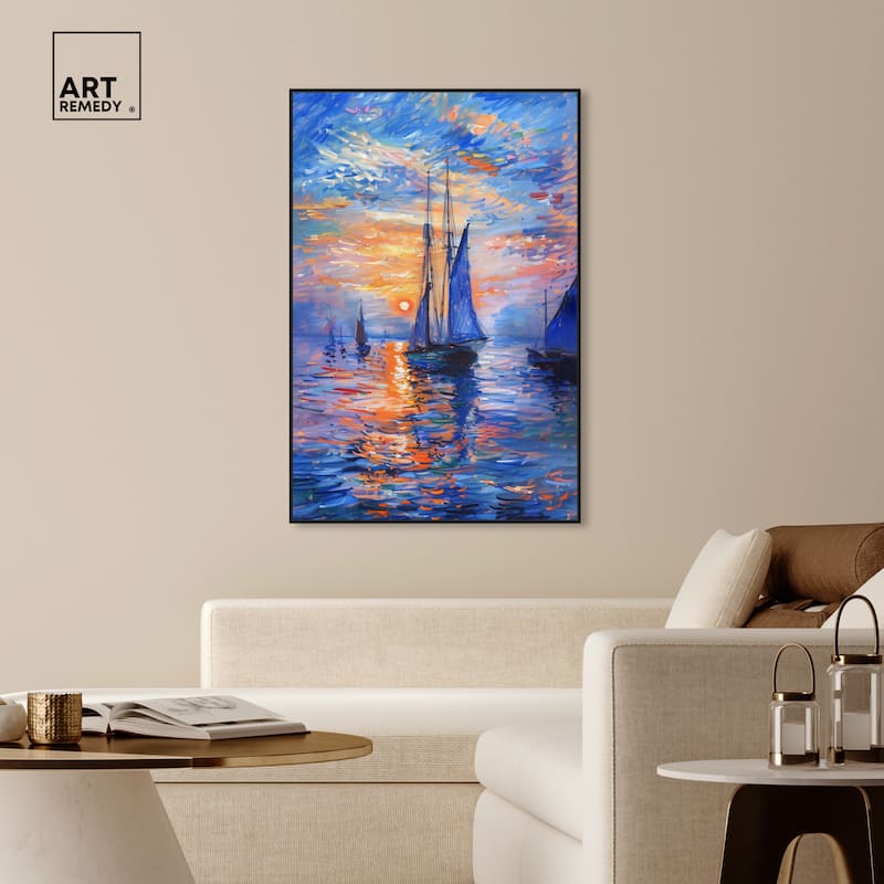 Art Remedy Night Sea Breeze Framed Sailing 1 Piece Canvas Wall Art