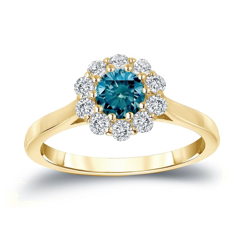 Auriya 14k Gold 3/4cttw Blue Diamond Halo Engagement Ring (H-I, I1-I2) - Yellow - 4