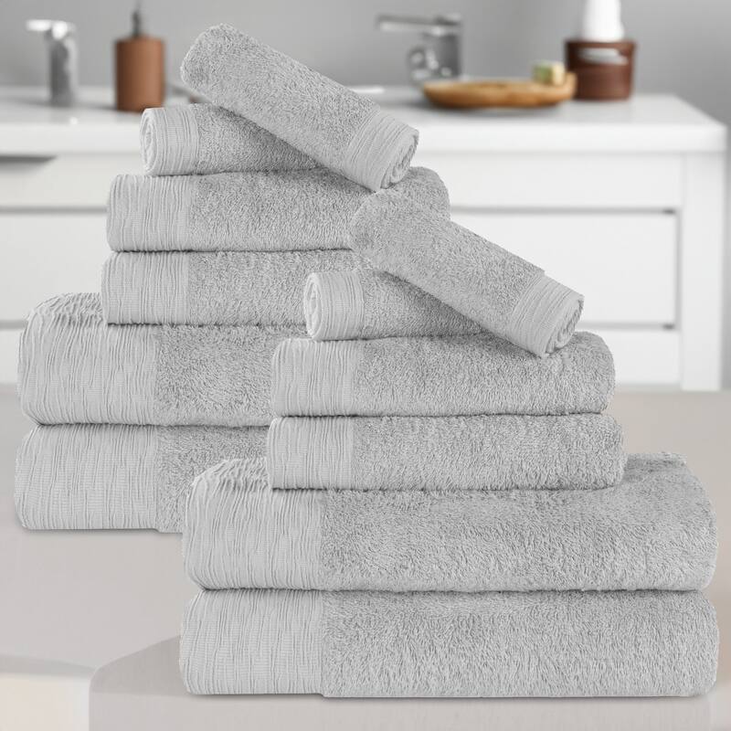 Superior Sierra Rayon From Bamboo Cotton Blend 12 Piece Bathroom Towel Set - Platinum