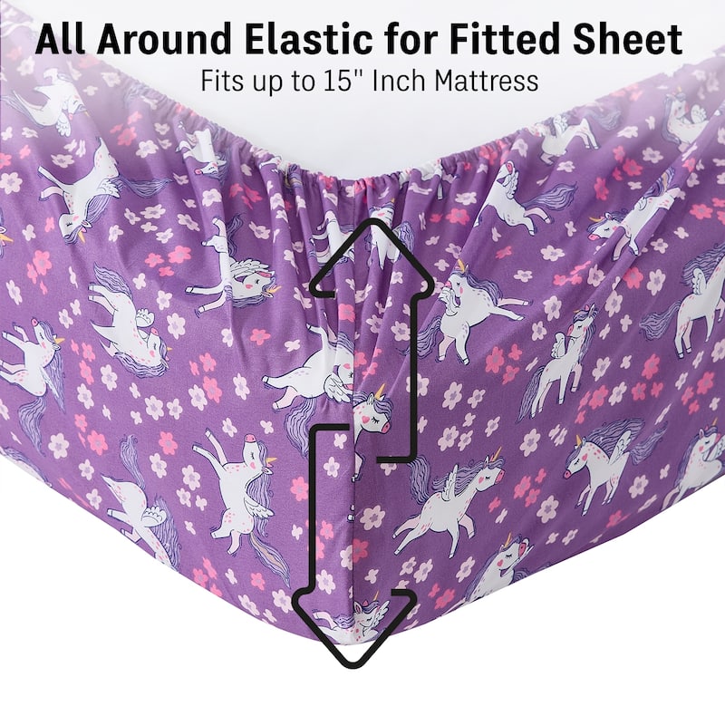 HLC.ME Printed Kids Bed Sheets - Patterned Bed Sheet Set - Wrinkle Resistant & Ultra Soft - For Mattresses up to 15 Inches Deep