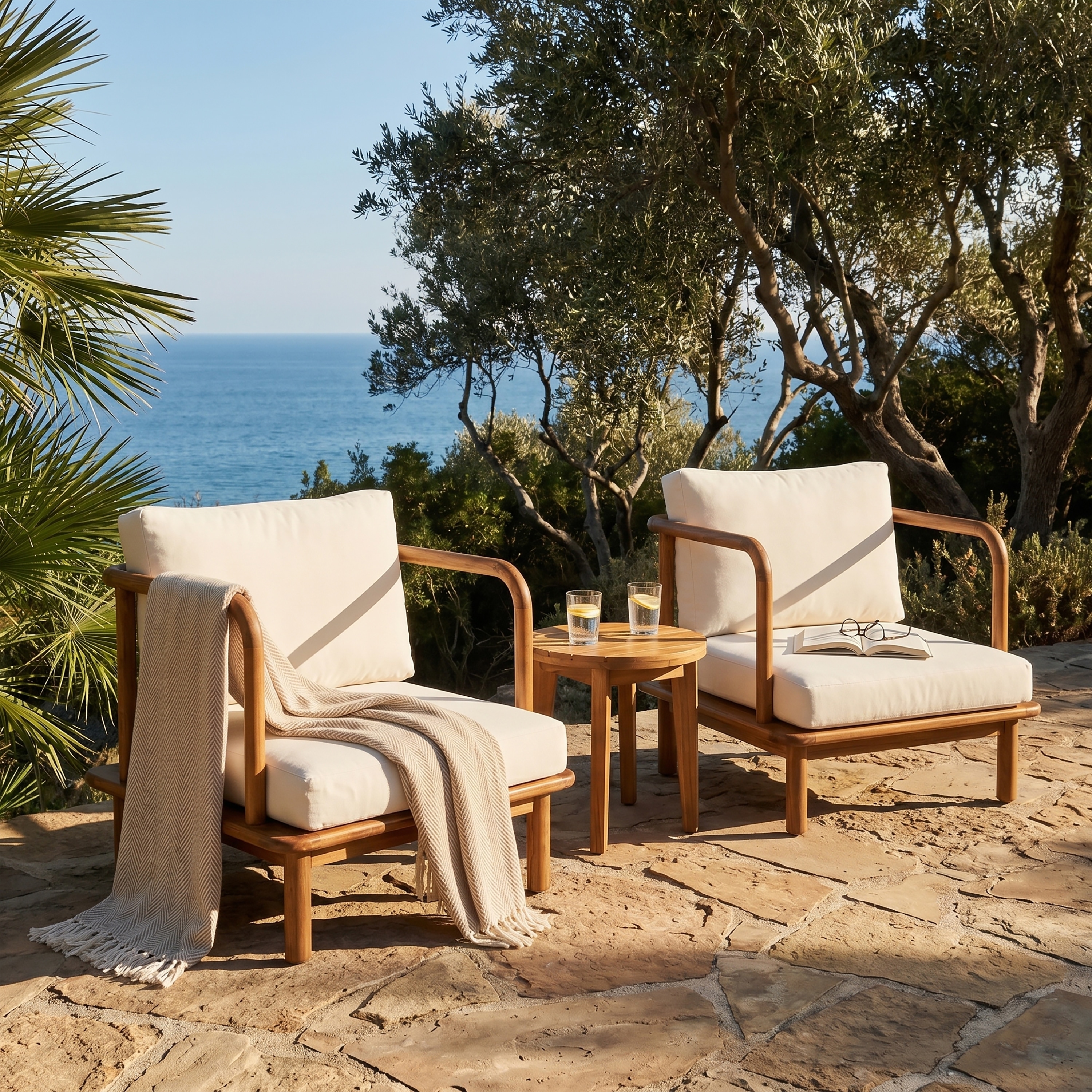 Christopher Knight Home - Canape Modern Outdoor Acacia Wood Club Chair with Water-Resistant Cushions