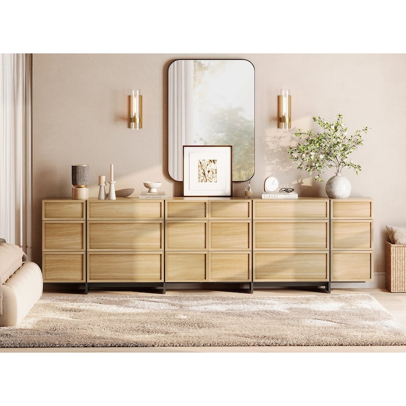 WAMPAT Modern TV Stand, Entertainment Center with T-Shaped Legs, Media Console Table with Storage Drawers