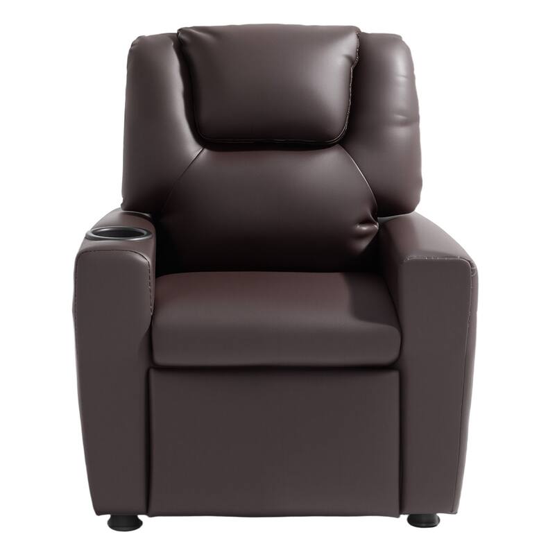 Kids Recliner Chair with Adjustable Backrest, Cup Holders and Leather Surface - 22.4 x 20.3 x 25.8 in