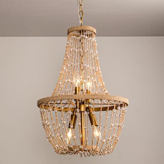 Lusteria 20" Antique Gold Farmhouse Rope Empire 4-Light Chandelier
