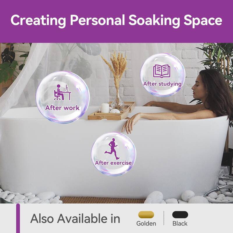 HOROW 59 in. Soaking Bathtub with Side Drain, White Tub with Matte Black Trim