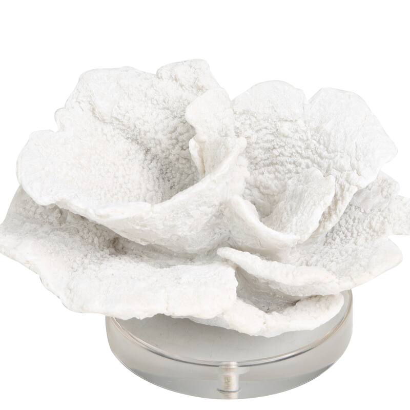 White Polystone Small Textured Coral Decorative Sculpture with Clear Acrylic Base