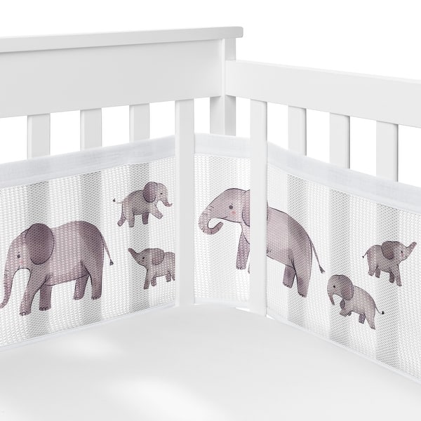 slide 2 of 6, Sweet Jojo Designs + BreathableBaby Breathable Mesh Crib Liner Pad Grey White Watercolor Elephant Boy Girl Unisex/Gender Neutral