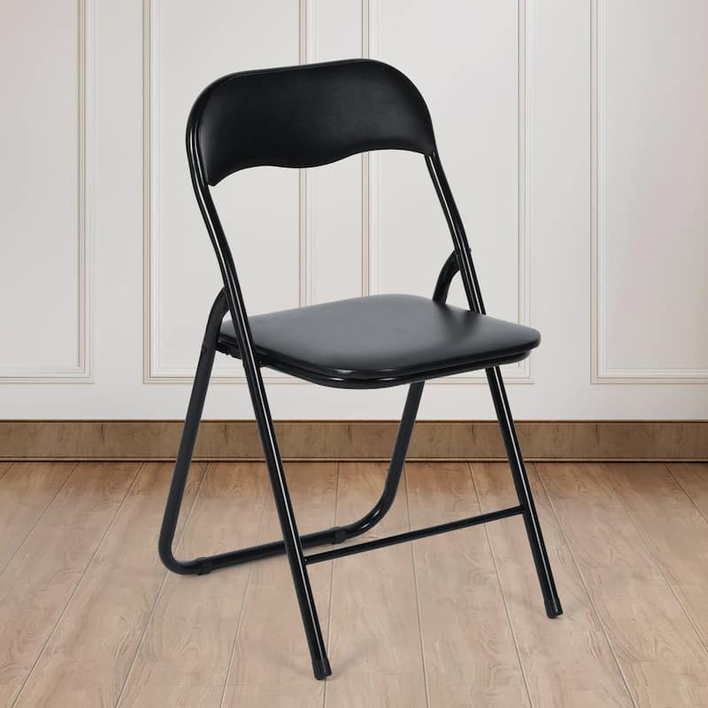 Homy Casa Set Black Folding Dining Chairs, Metal Frame PVC Seat