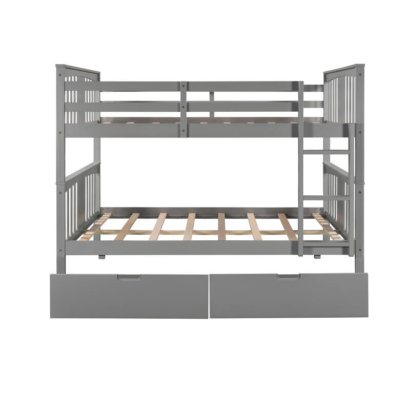 Full over Full Bunk Bed with Under-Bed Drawers and Ladder for Bedroom, Guest Room Furniture