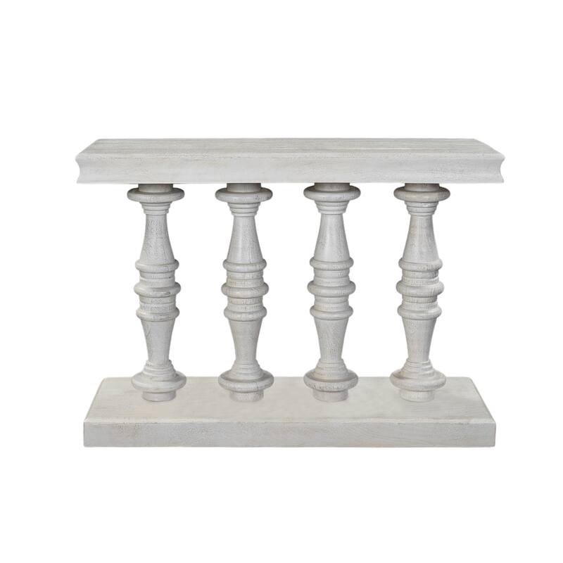 Console Table, 42-Inch Mango Wood Top, Shabby Chic Finish, Turned Pillar Legs