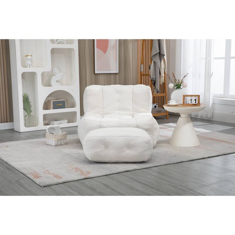 Fluffy bean bag chair, for adults and children, super soft lazy sofa chair with memory foam and ottoman,for living room