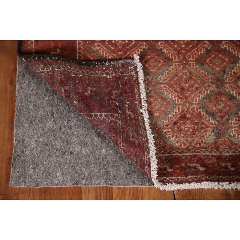 Geometric Balouch Persian Vintage Runner Rug Handmade Wool Carpet - 3'3"x 9'5"