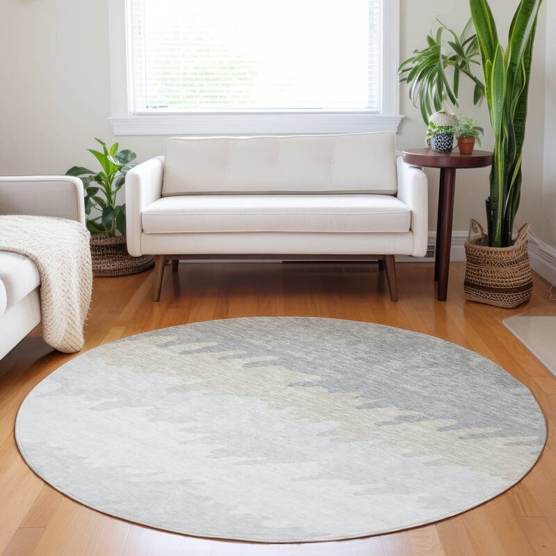 Premium Washable Super Soft Modern Ombre Mayfield Rug - Silver - 8' x 8' - Round
