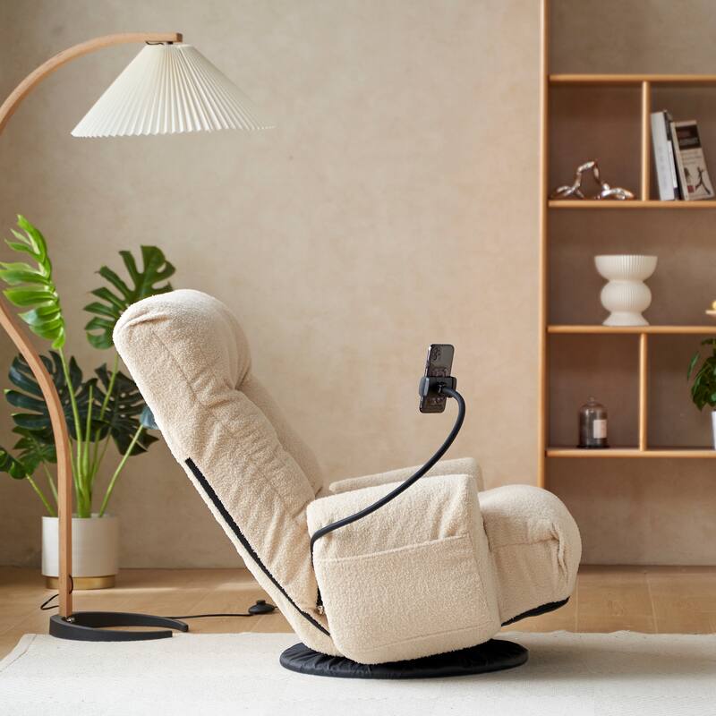 Adjustable Lounge Sofa Chair with 360° Rotating Base and Built-In Phone Holder