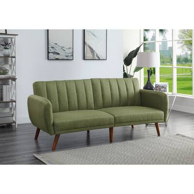 Linen Tufted Upholstered Convertible Futon Sofa Bed for Compact Living Space, Apartment, Dorm, Adjustable Headrest