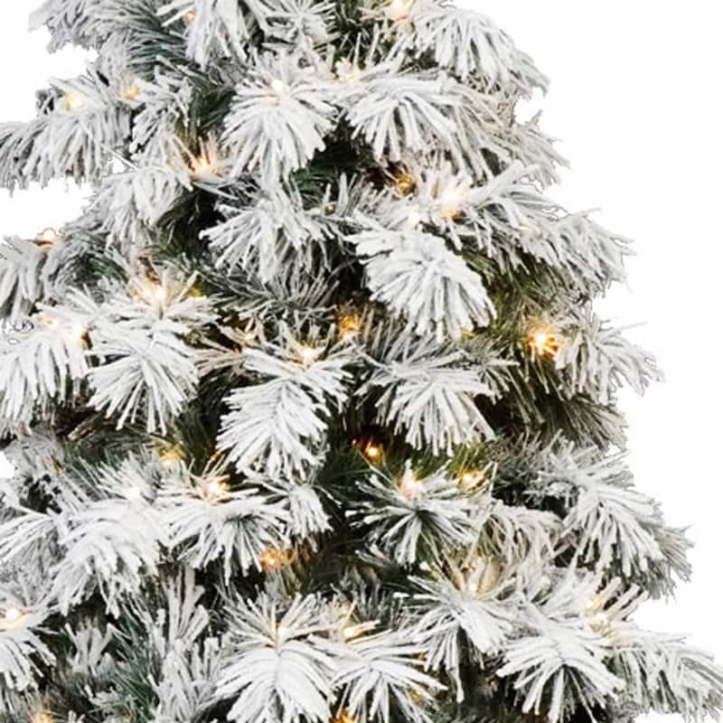 HomeRoots 7' White Pre Lit Full Flocked Fir Christmas Tree - 52.00 in. x 84.00 in. x 52.00 in.