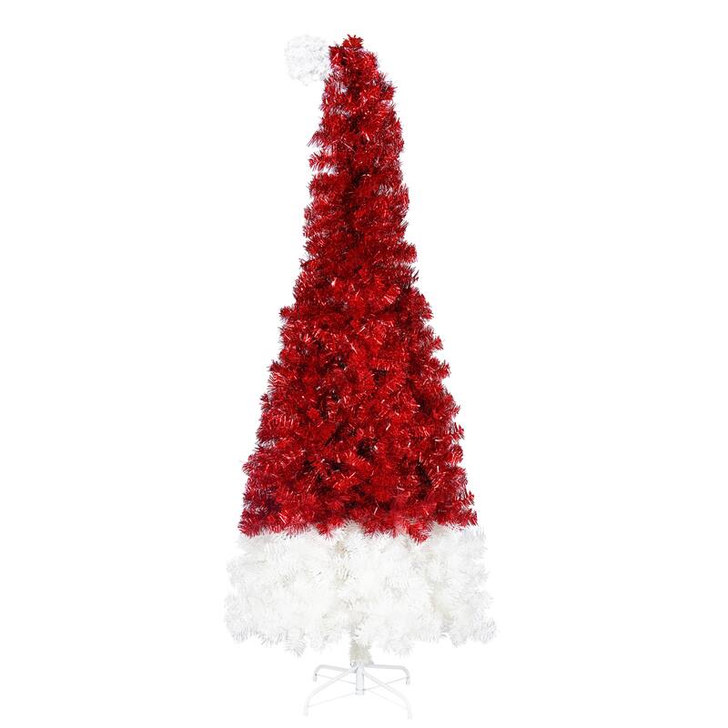 6FT Artificial Christmas Tree with LED Light, Santa's Hat Shape Artificial Whimsical Xmas Tree with 1050 Tip