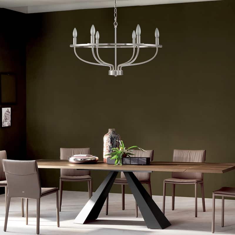 C Cattleya 6-Light Satin Nickel Farmhouse Chandelier Pendant Light - Satin Nickel