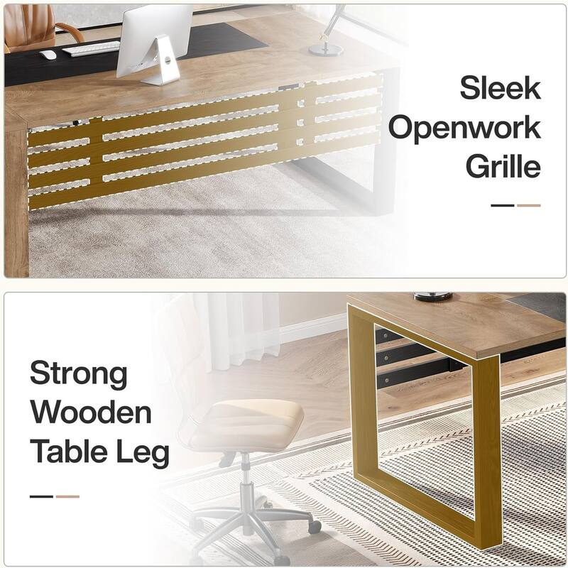 78" L Shaped Modern Wood Executive Office Desk with Storage Cabinet & Shelves