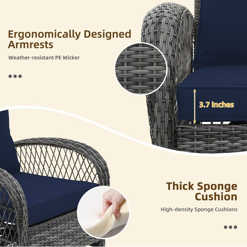 Patio Watcher 2-Piece Outdoor Gray Rattan 360 Degree Swing Patio Conversation Chair Set with Cushions