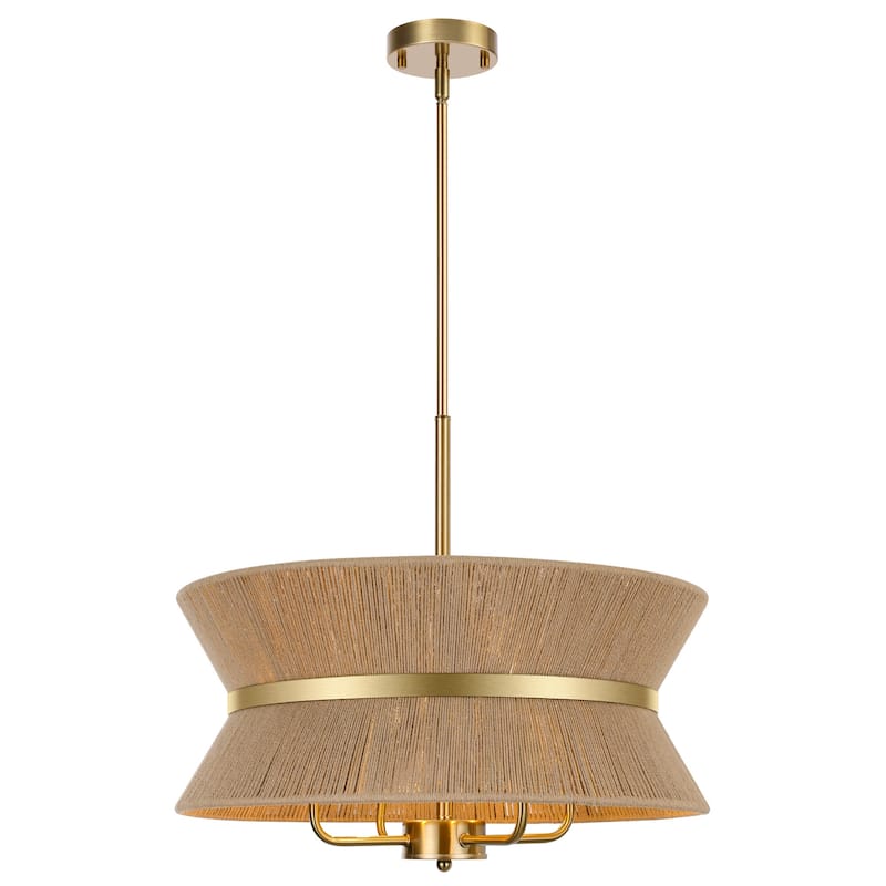 LamQee Large Farmhouse Rattan Chandelier Rope Pendant Light Fixture