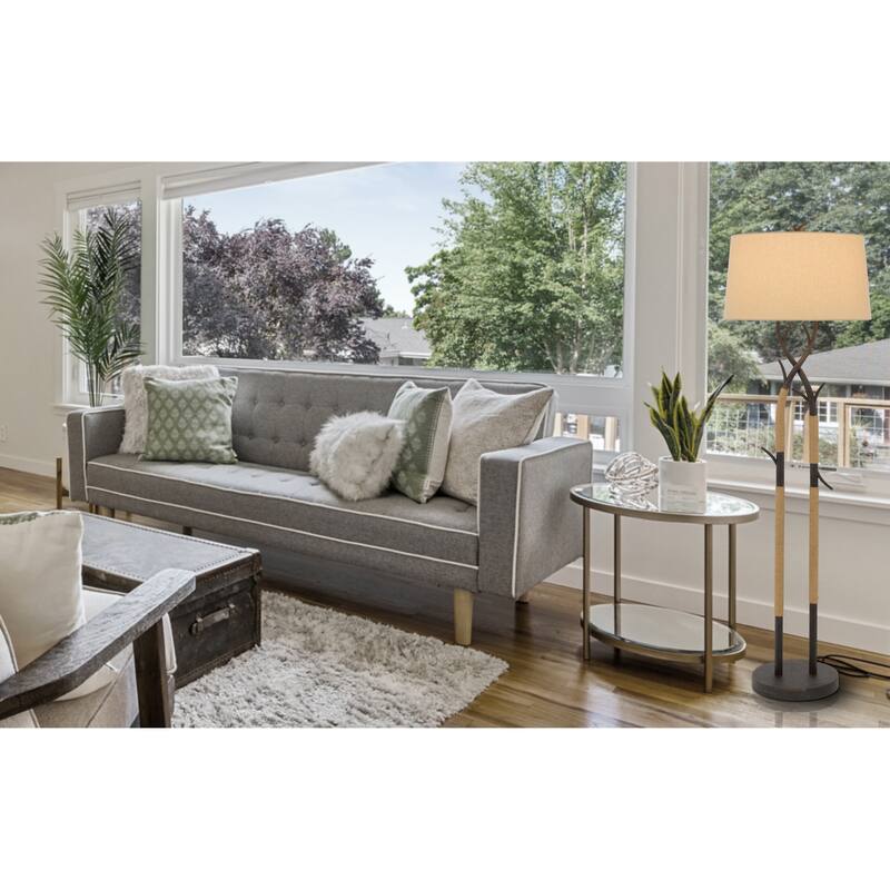 Pecos metal tree branch floor lamp with wrapped ropes , linen shade